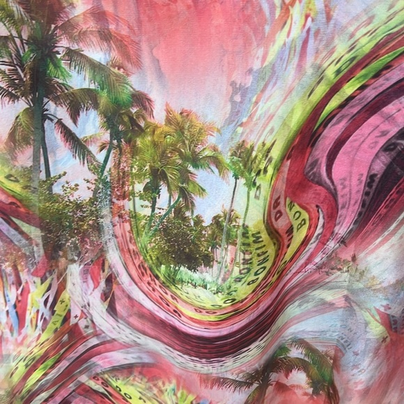 100% Silk Touch 2 sided Colorful Abstract Large Scarf, preowned OS - Picture 3 of 8